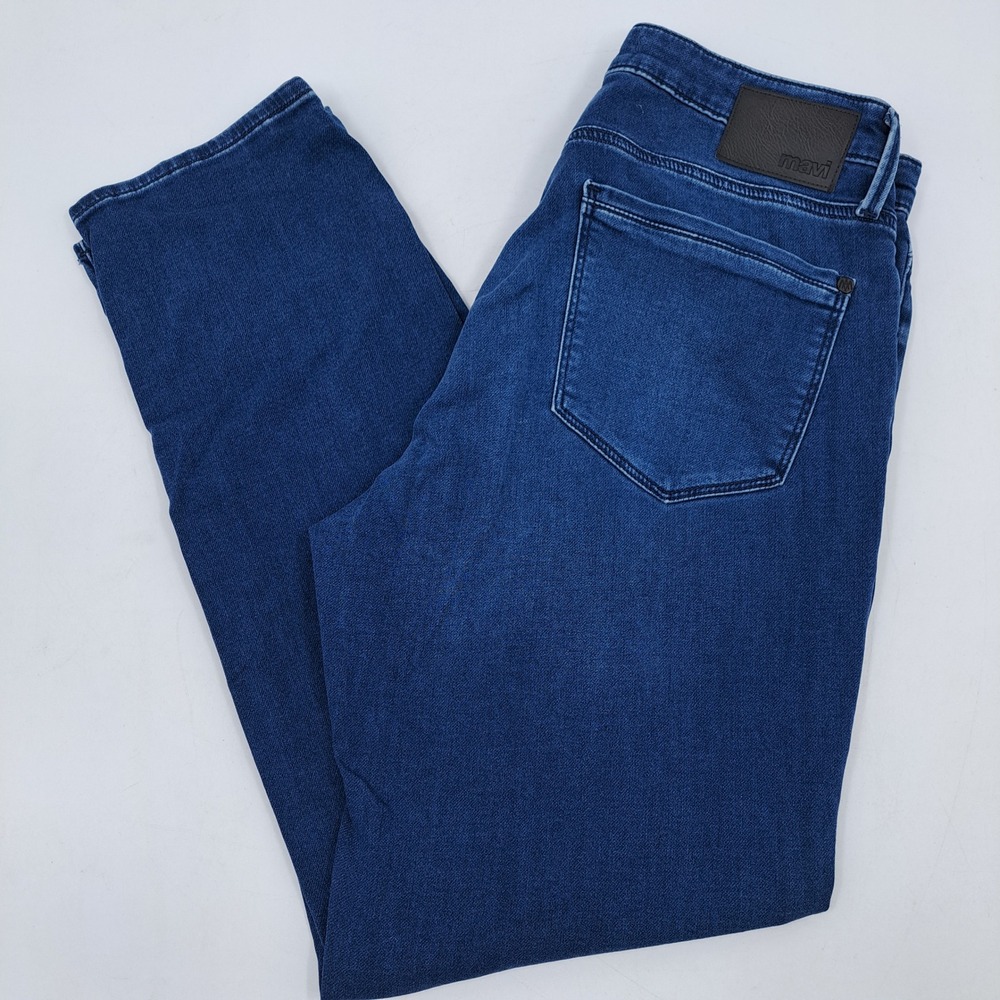 Mavi Steve Athletic Denim Jeans Mens 36x32 Cotton Stretch Dark Blue Solid